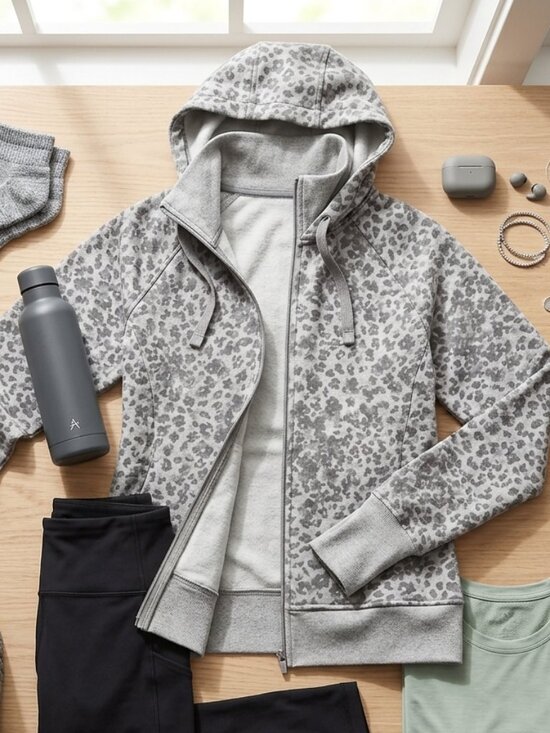 Athleta Tops - Athleta Triumph Printed Full Zip Hoodie Gray Leopard - Medium